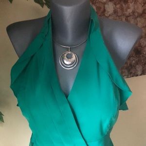 Sleeveless Emerald Green Halter Wrap Top